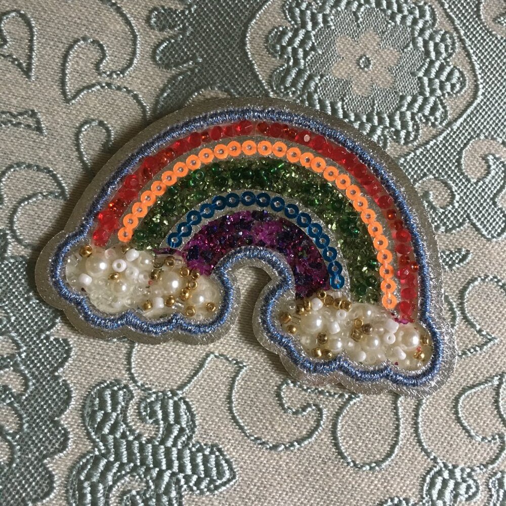 Rainbow & Cloud Embroidered Iron-On Patch | Cute DIY Appliqué